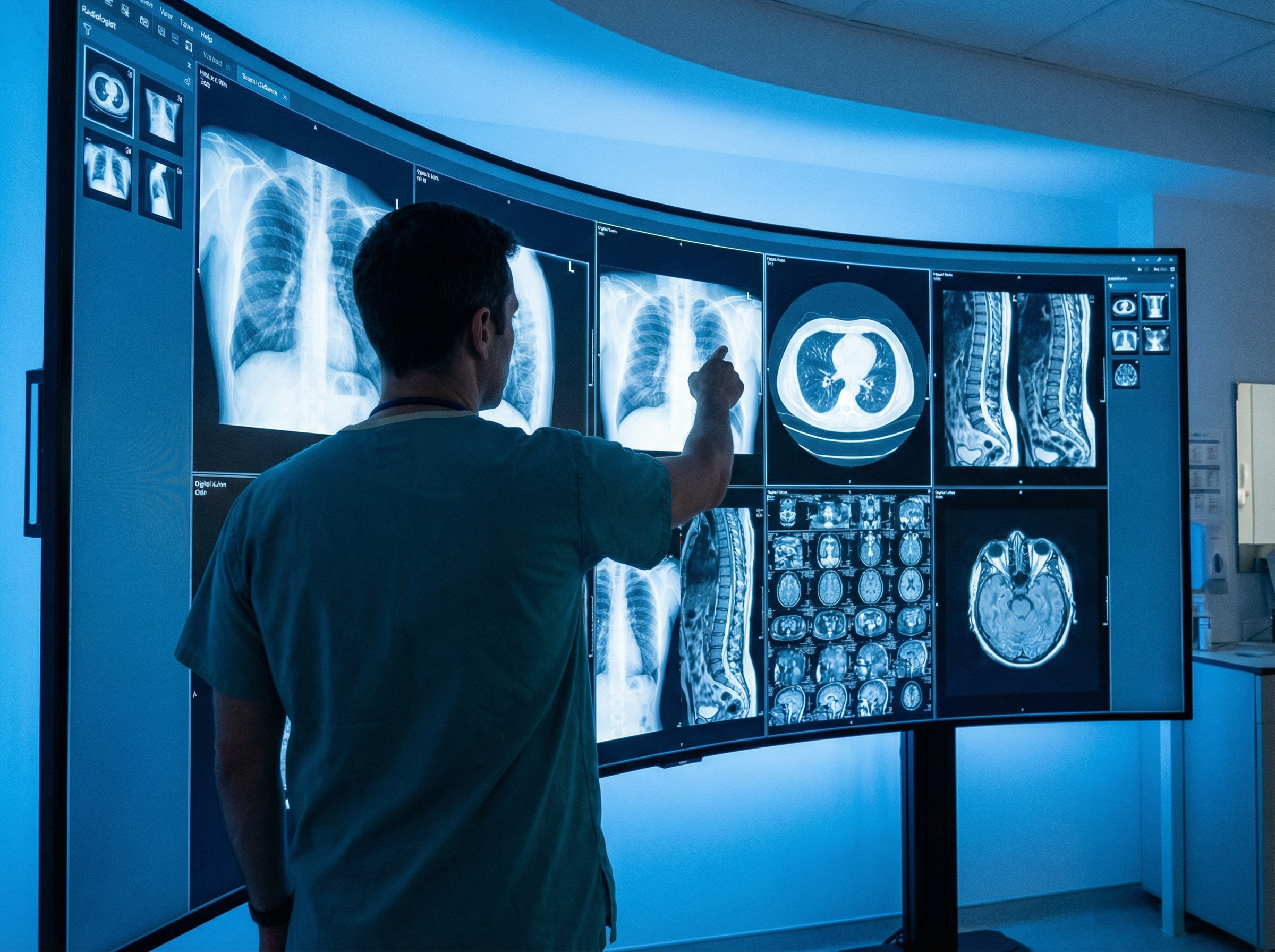 Radiologue analysant des images médicales